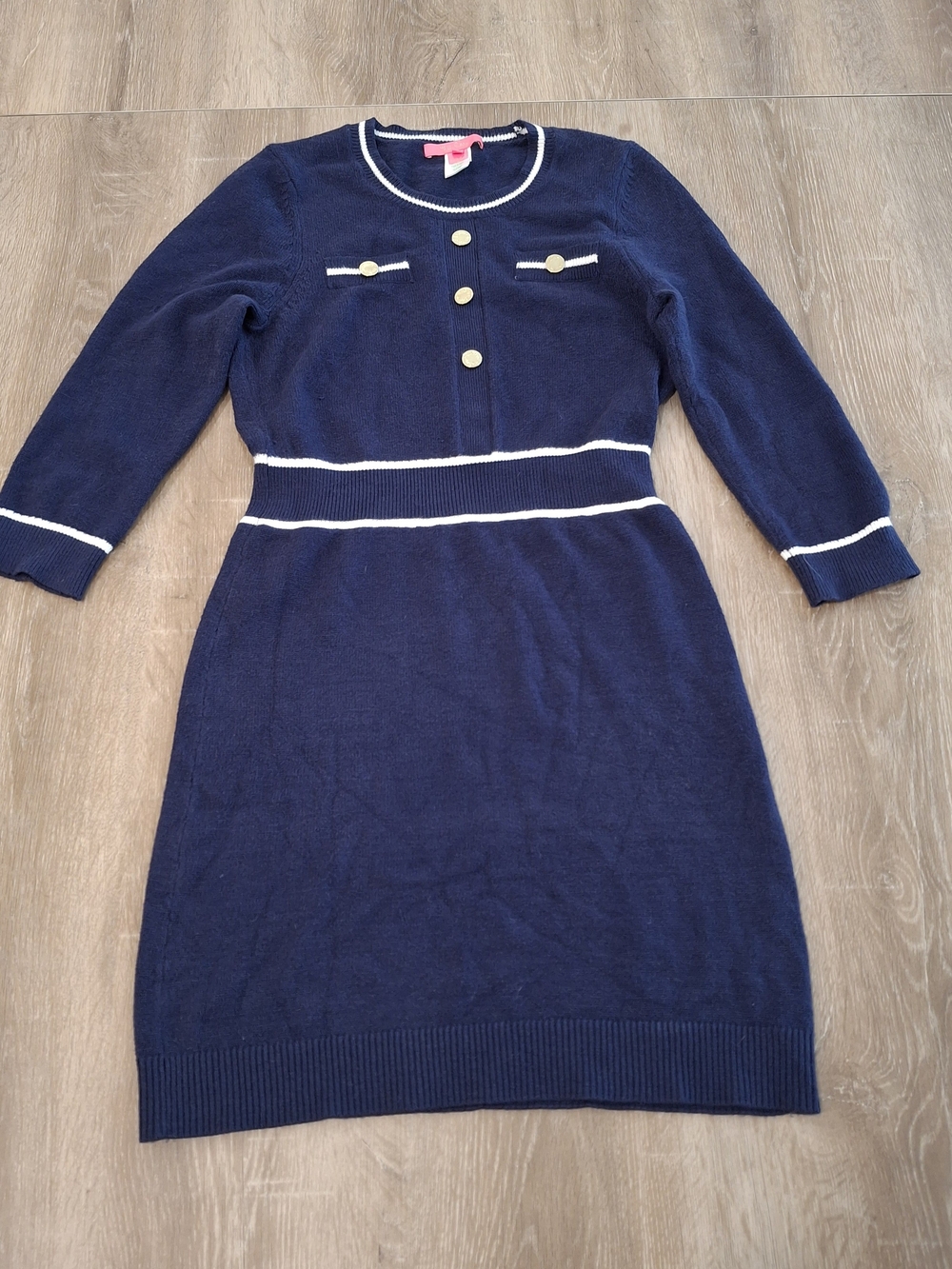 Lilly Pulitzer Navy Knit Girls' Dress with White Trim